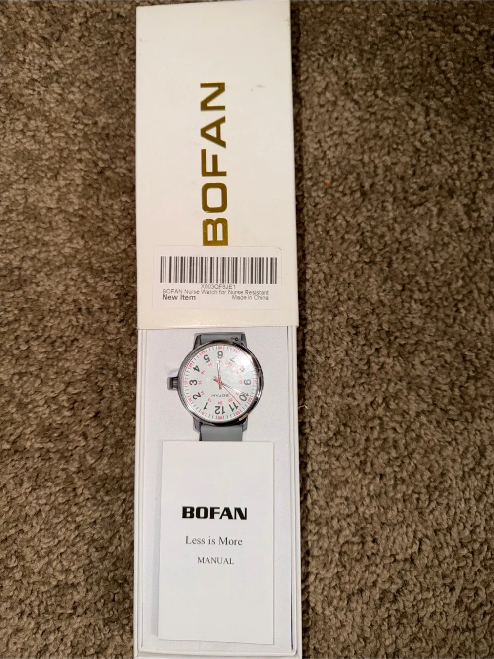 Medical Watch With Second Hand, Light Gray Silicone Strap.